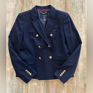 J. Crew Schoolboy Blazer 100% wool navy blue double breasted 54046 Kate academia